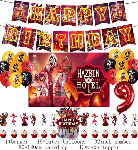 Hazbined Birthday Party Decoration Set with Balloons, Banner, and Cake Topper 1set D9 / Other / CHINA