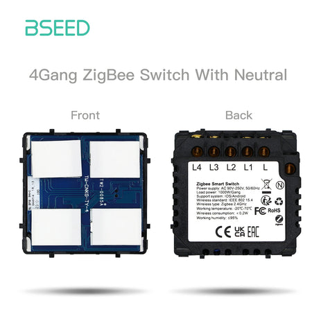 BSEED Zigbee Touch Smart Light Switch - 1/2/3 Gang Control Zigbee 4Gang Part / EU standard