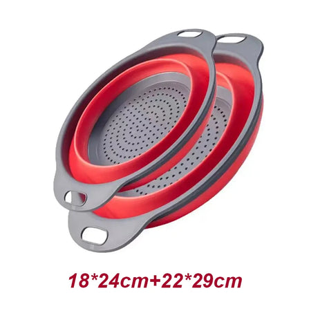 2PCS Silicone Folding Colander Kitchen Strainer - Foldable &amp; Eco-Friendly Red-Round 2PCS / 18x24cm 22x29cm