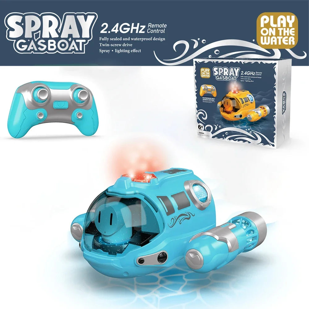 RC Submarine Spray Motorboat - 2.4G Remote Control Waterproof Toy Blue
