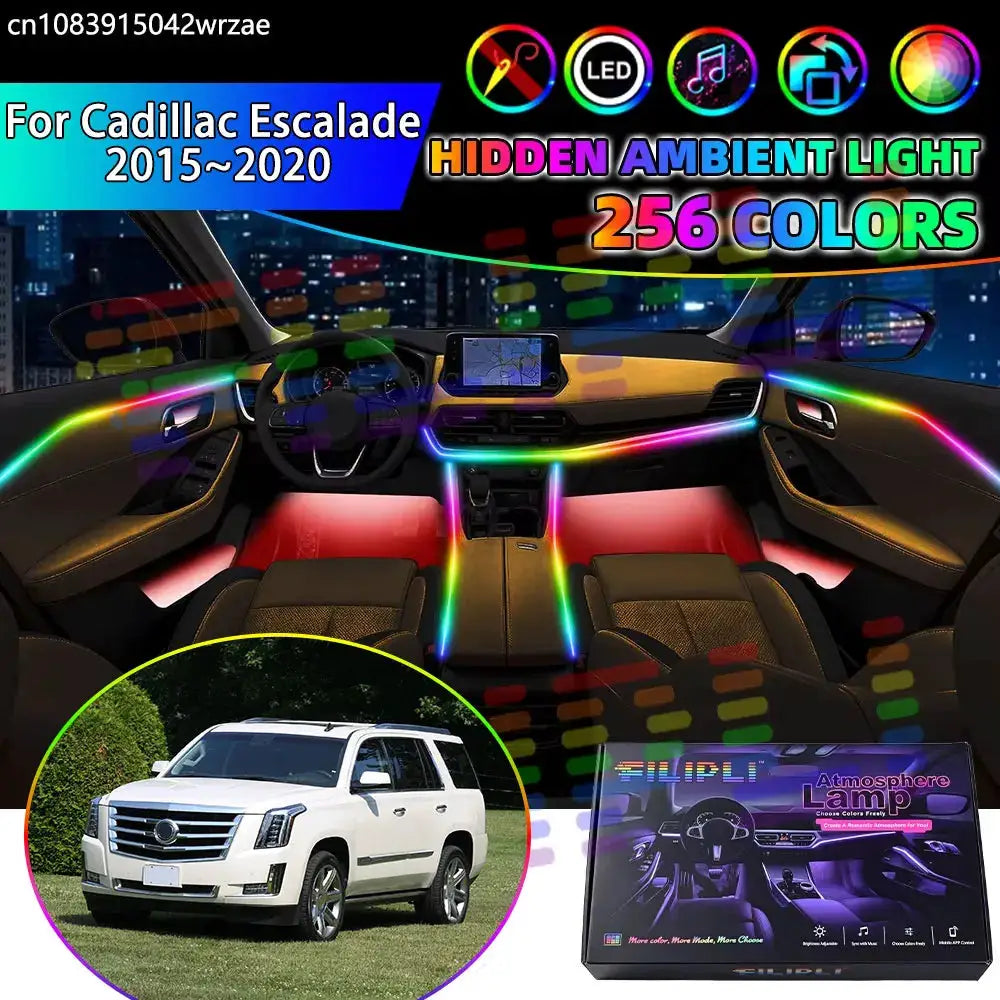 For Cadillac Escalade 2015~2020 MK4 RGB Car Interior Ambient Lights Strips Breathing Lighting Kit App Control LED strips Auto by InterCyprus Trading Ltd