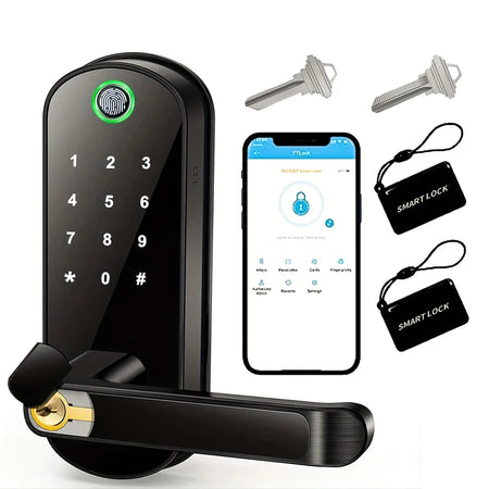Smart Fingerprint Door Lock App Remote Control Keyless WIFI Digital Touchscreen Lock NFC IP67 Waterproof with 2 IC Cards black
