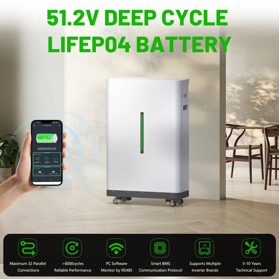 LiFePO4 baterija 51.2V s Bluetooth BMS-om za kućno skladištenje energije, sigurna, dugotrajna energija