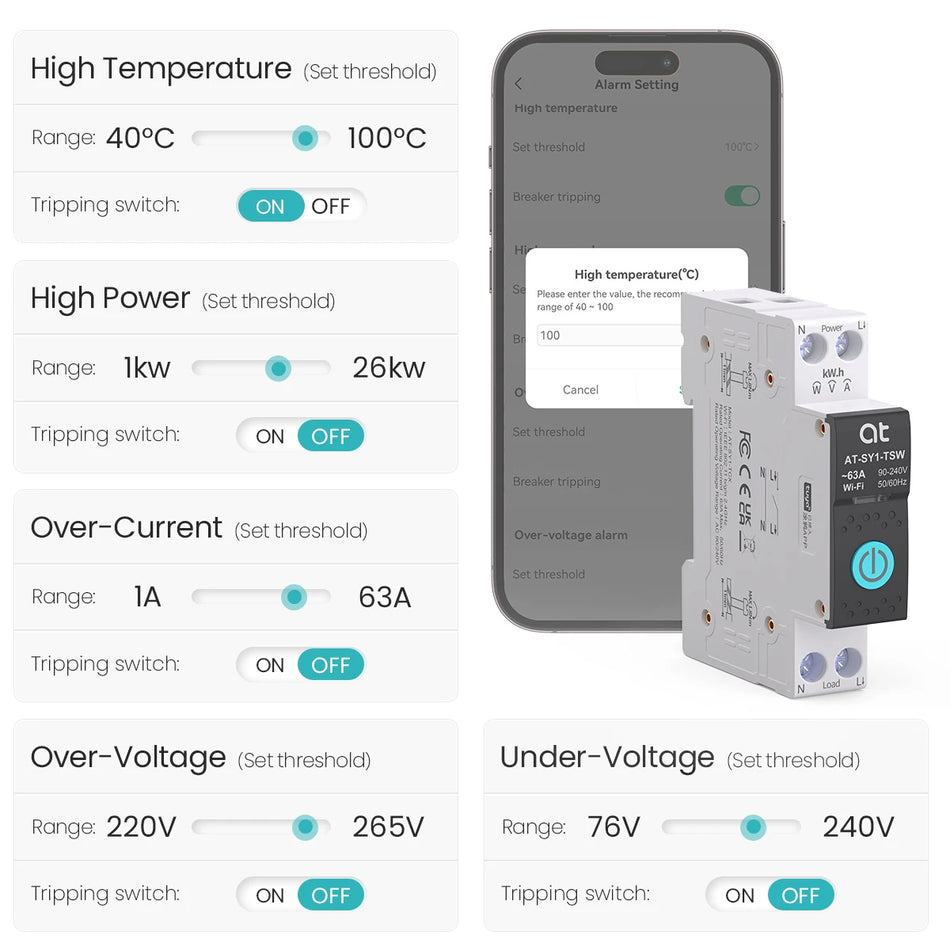 WiFi Smart Sicherungsautomat 63A 1P DIN-Schiene für Smart Home Messung