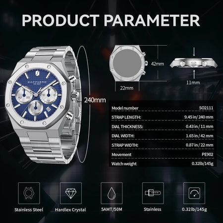 SAPPHERO Men's Watch &ndash; Waterproof Chronograph With Date