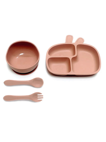 CZSAE 4pcs Baby Plate Set &ndash; Drop-Proof and Scald-Proof Design Peach color