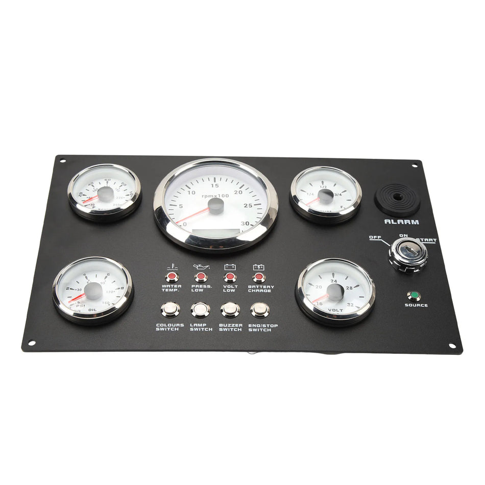 Panou de instrumente pentru iahturi marine 24V cu cinci manometre și iluminare de fundal în 7 culori 3000RPM