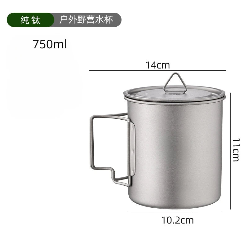 Outdoor Titanium Camping Cup - Foldable Handle Portable 750ml / 401-500ml
