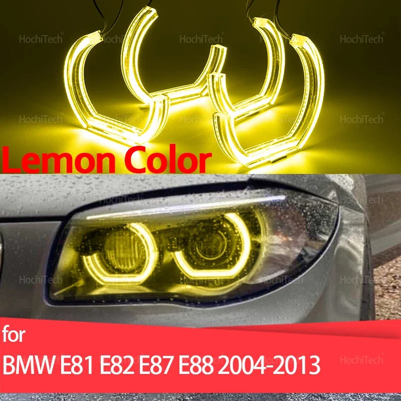 LED angelų akių žiedai citrinos geltonumo BMW 1 serijos E81 E82 E87 E88 1M