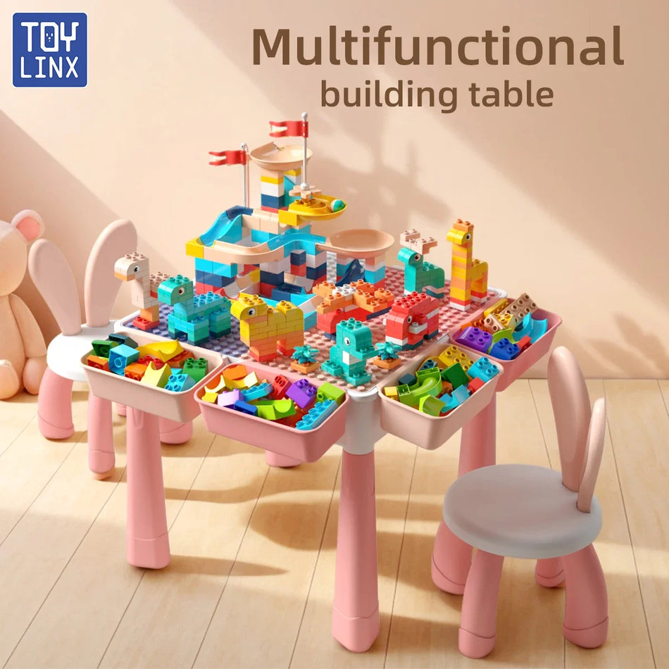 Šesť v jednom detský blokový stôl a stoličková súprava so skladovaním