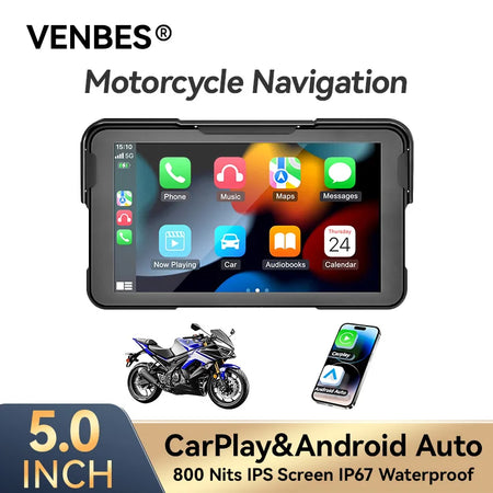 VENBES 5 Inch Motorcycle Navigation Screen &ndash; IP67 Waterproof with Bluetooth and Android Auto