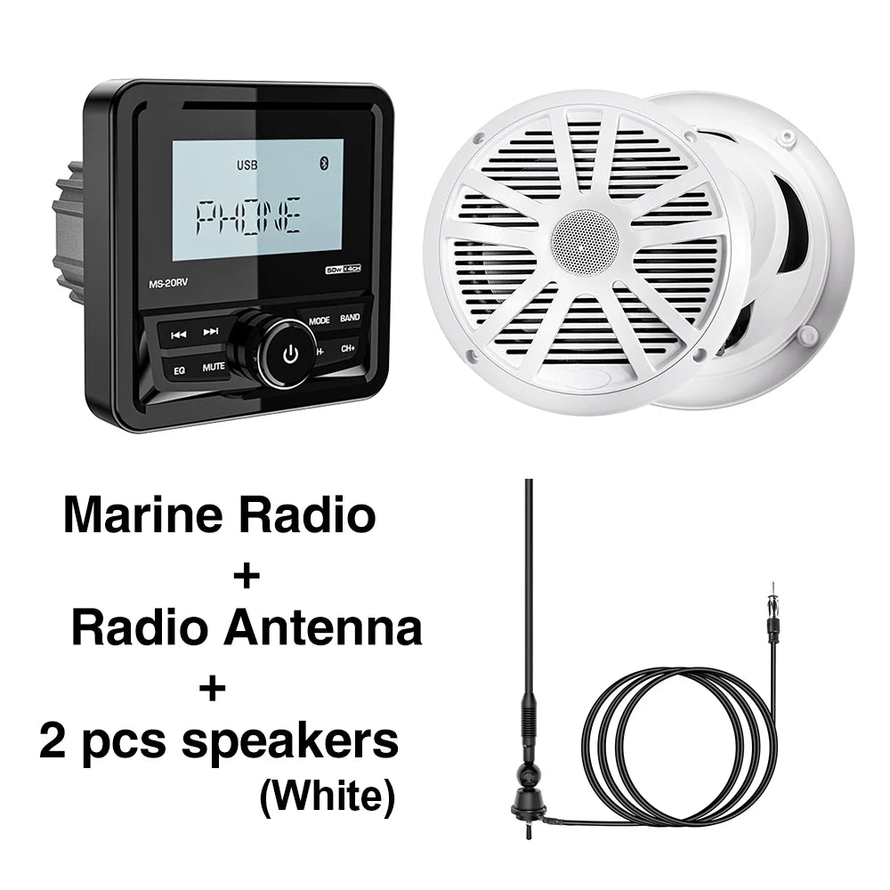 MS-20RV-1 &ndash; Bluetooth IPX5 Waterproof 200W Marine Stereo Radio White Ant