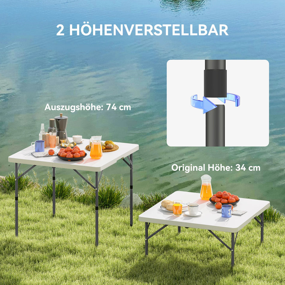 Mesa de picnic plegable ajustable en altura de plástico y metal blanca