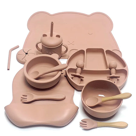 14pcs Silicone Baby Meal Tray &ndash; Suction Cup Compartment Design peach