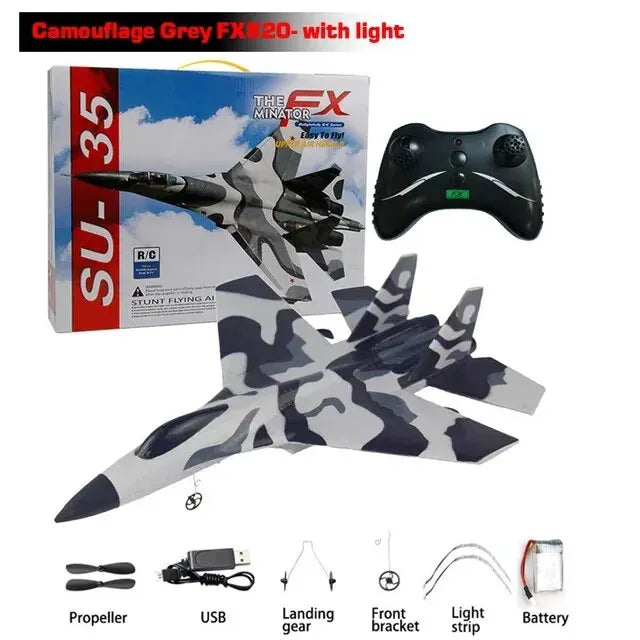 SU35 Remote Control Glider - 2.4G Flying Model Airplane with LED Lights Camouflage