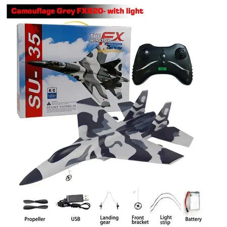 SU35 Remote Control Glider - 2.4G Flying Model Airplane with LED Lights Camouflage