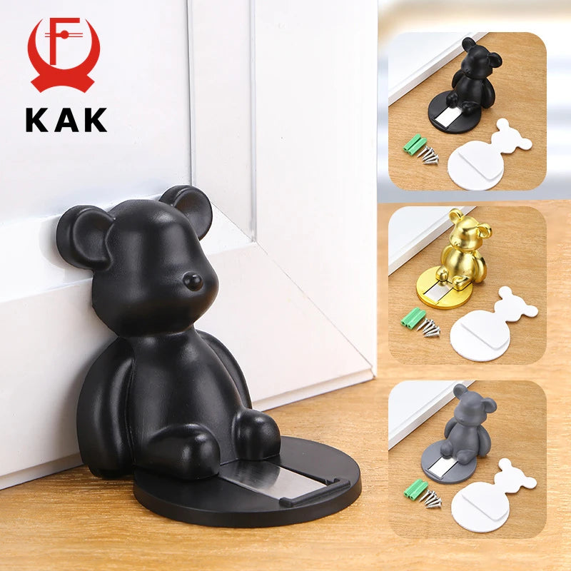 KAK Магнитный дверной стопор в форме медведя, не требующий сверления, противоветровой