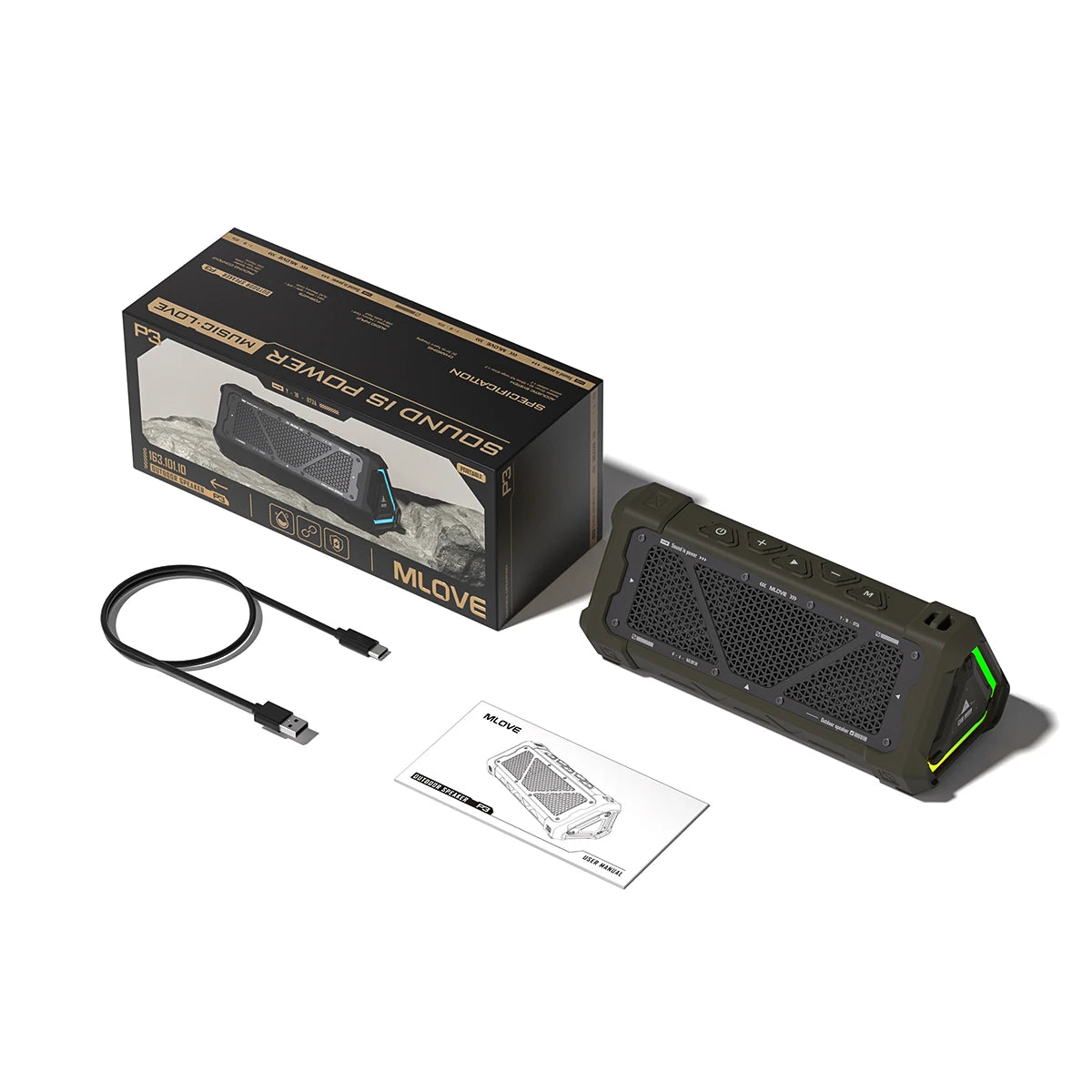 MLOVE P3 Outdoor Bluetooth Speaker &ndash; 40W Power, Waterproof army green