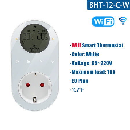 Tuya WiFi Thermostat Socket &ndash; Smart Temperature Control for Efficient Heating No Backlight White