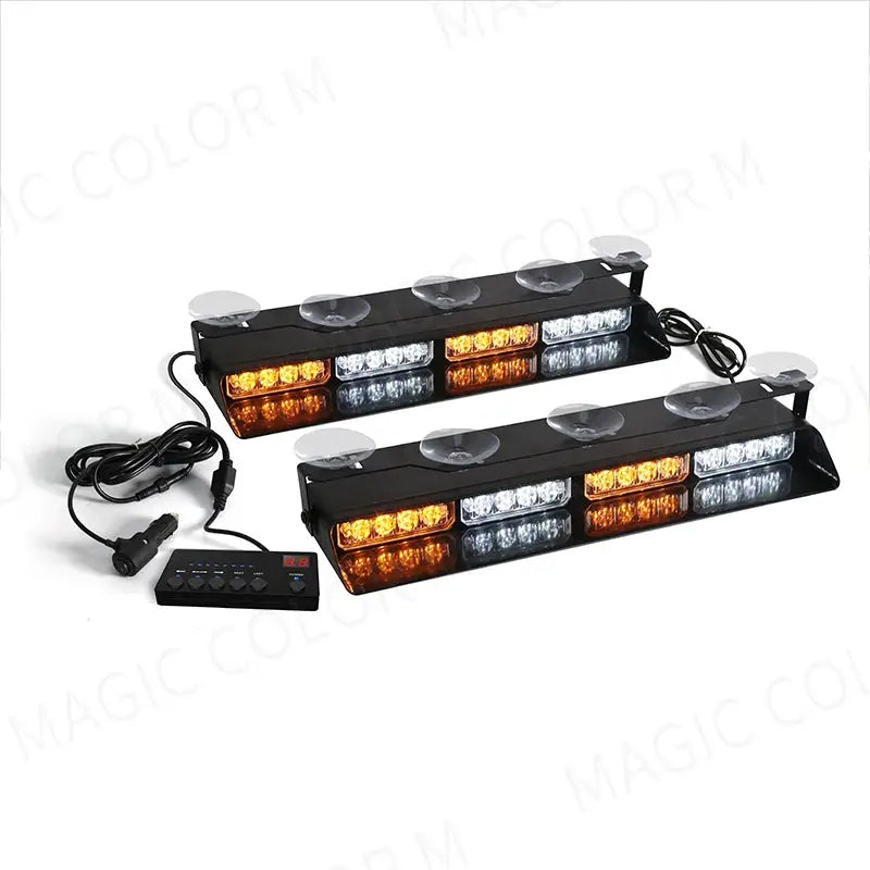 2-in-1 32 LED Car Strobe Lights For Emergency Flash Warning Lamp Windshield Bar Red Blue Amber White Waterproof Auto Assembly by InterCyprus Trading Ltd