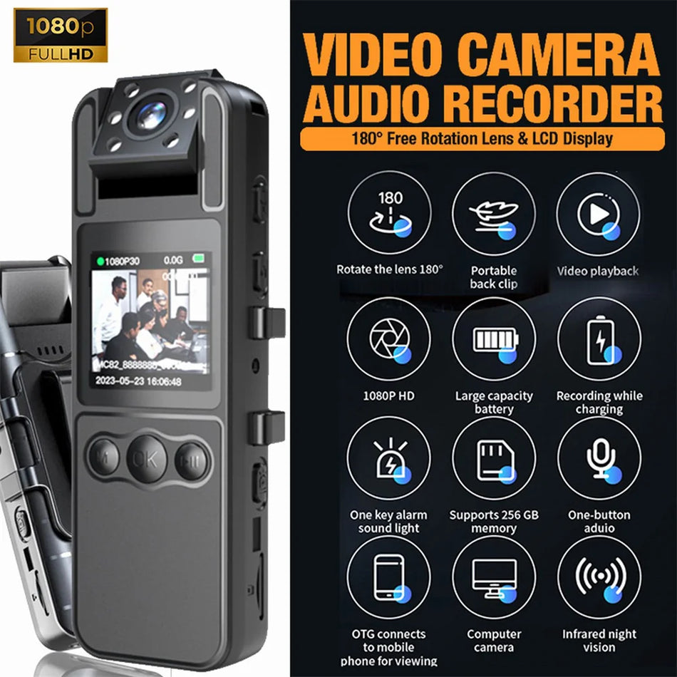 1080P HD Mini telesna kamera z 180-stopinjskim rotirajočim infrardečim nočnim vidom
