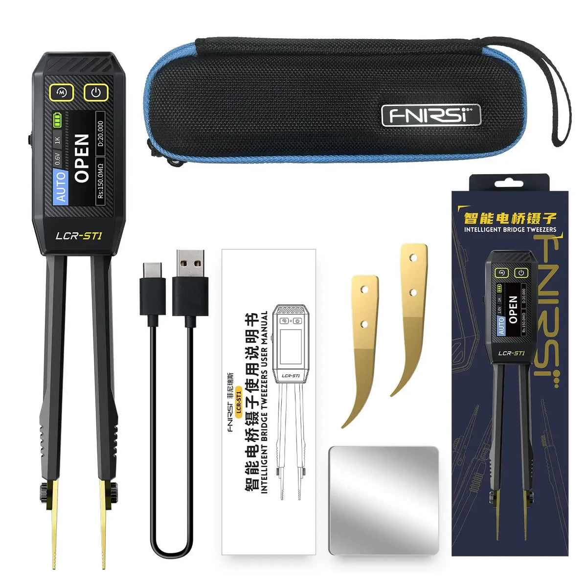 FNIRSI LCR-ST1 Bridge Tweezers &ndash; Precision LCR SMD ESR Tester and Measurement Tool LCR-ST1-Bag