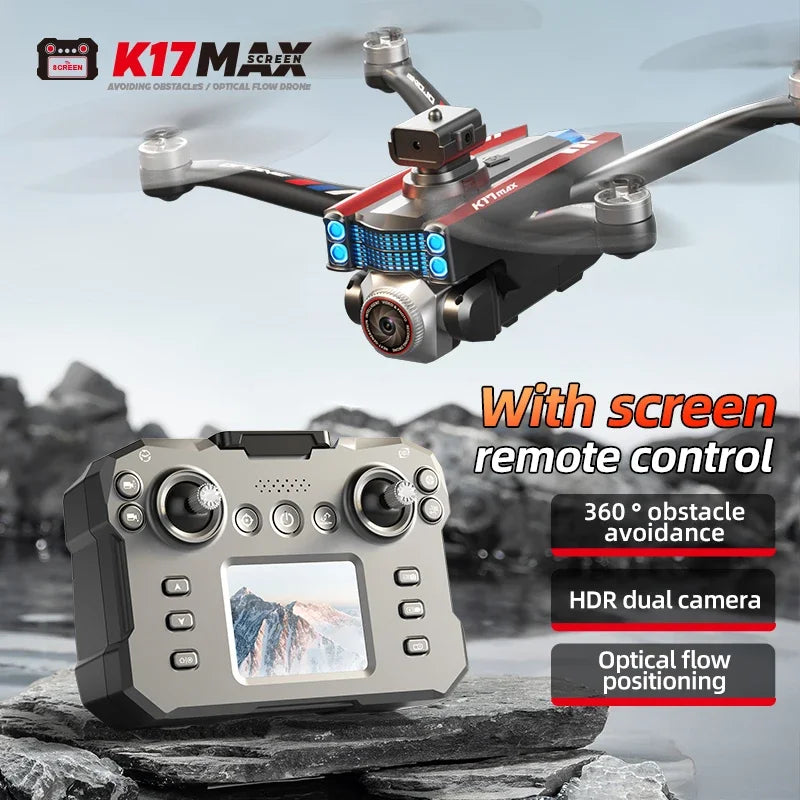 K17Max Mini RC Drone - 4K HD Dual Camera With Screen