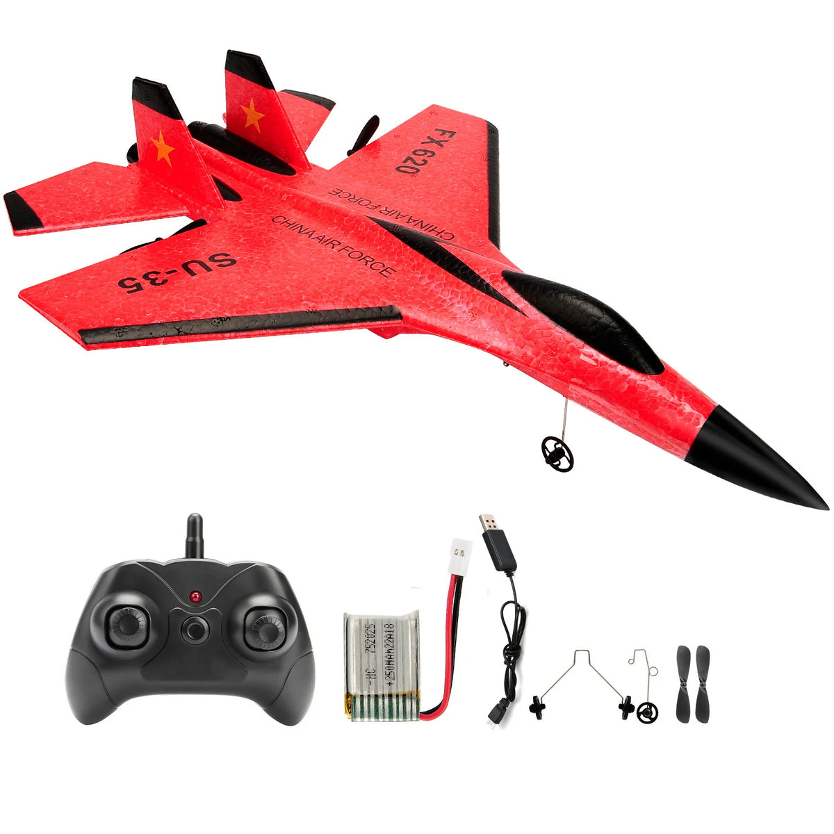 SU35 Remote Control Glider - 2.4G Flying Model Airplane with LED Lights Red