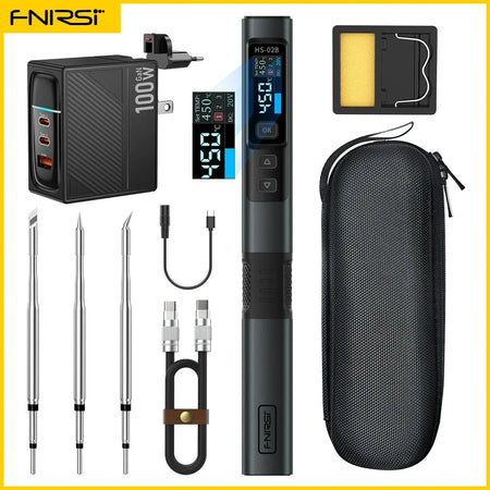 FNIRSI HS-02 Soldering Iron &ndash; Smart Sleep with IPS Color Display HS-02B-3 Tips-100W