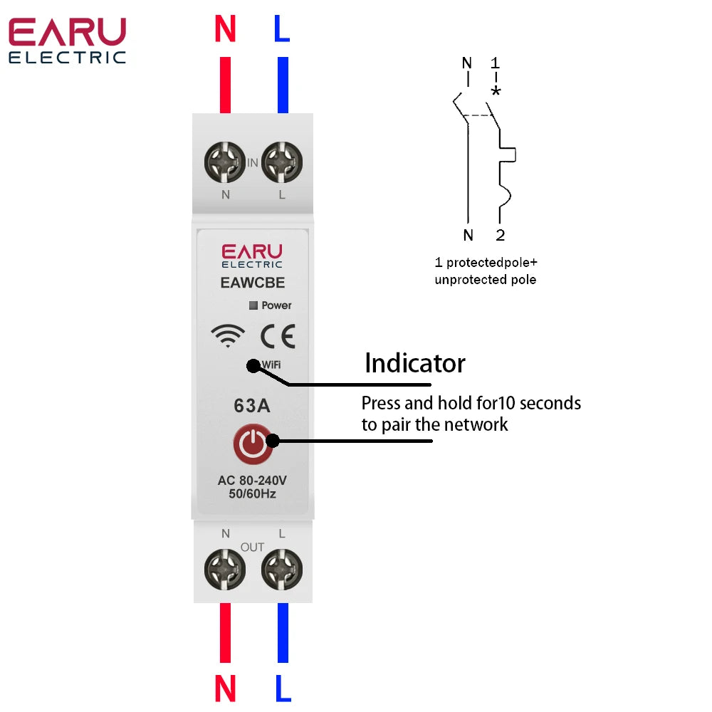 Tuya eWeLink WiFi Smart Circuit Breaker 1P+N 63A with Voice Control