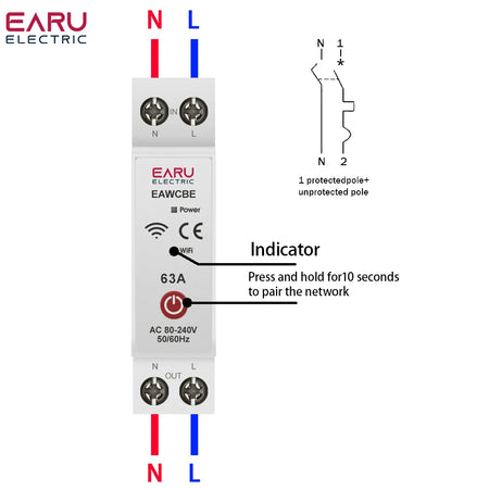 Tuya eWeLink WiFi Smart Circuit Breaker 1P+N 63A with Voice Control