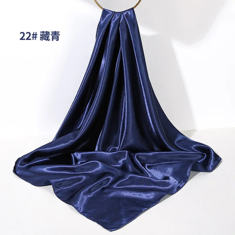 Women Solid Scarf &ndash; Elegant Simulated Silk Design Navy