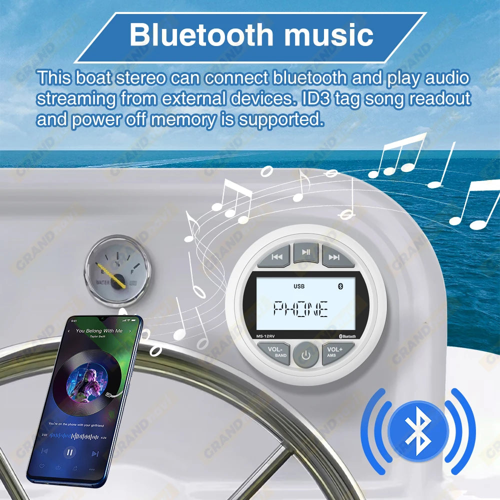AKAMATE Marine Radio FM AM Bluetooth &ndash; Waterproof USB
