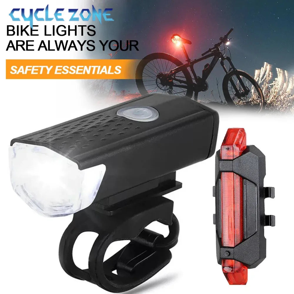 USB Rechargeable Bike Light Set with Front and Taillight