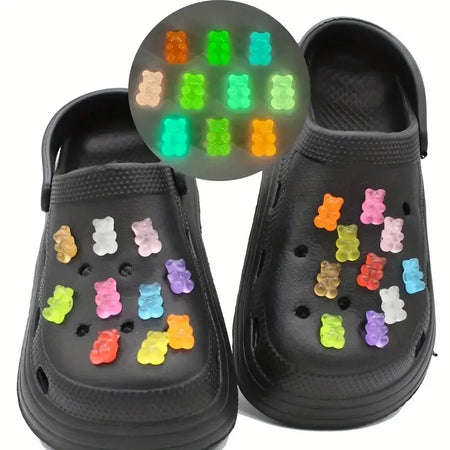 Glow-in-the-Dark Cute Bear Shoe Charms - 10/20 Pack DIY Accessories for Clogs