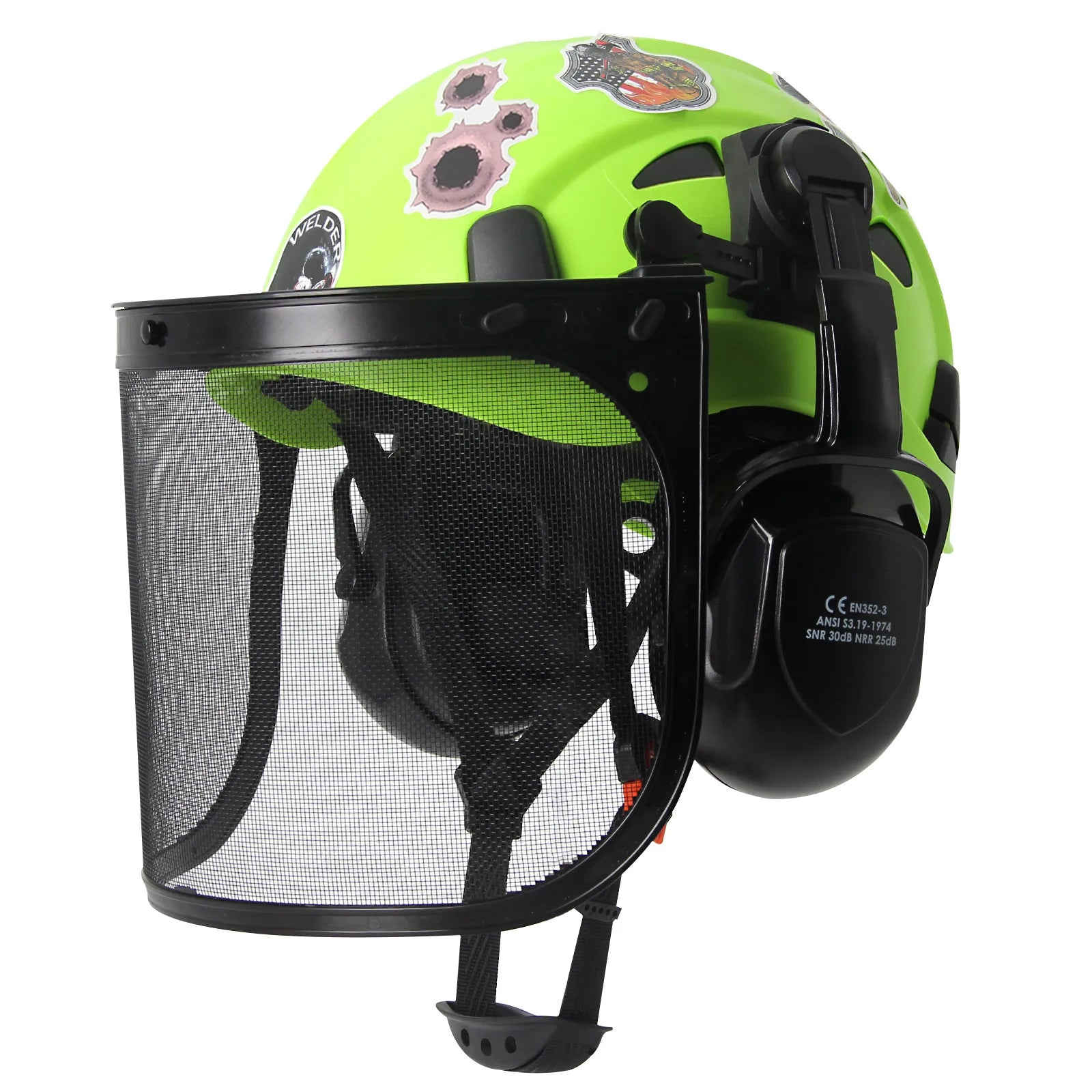 Forestry Safety Helmet SF06 &ndash; Mesh Earmuffs And Stickers Fluorescent green B