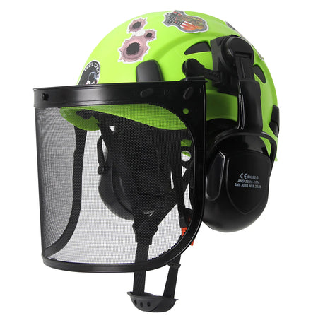 Forestry Safety Helmet SF06 &ndash; Mesh Earmuffs And Stickers Fluorescent green B