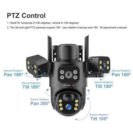 LS VISION 4G / WiFi Solar Camera 3Lenses Outdoor 15MP 4K Low Power Battery IP Camera PIR Night Vision V380 Pro CCTV Security