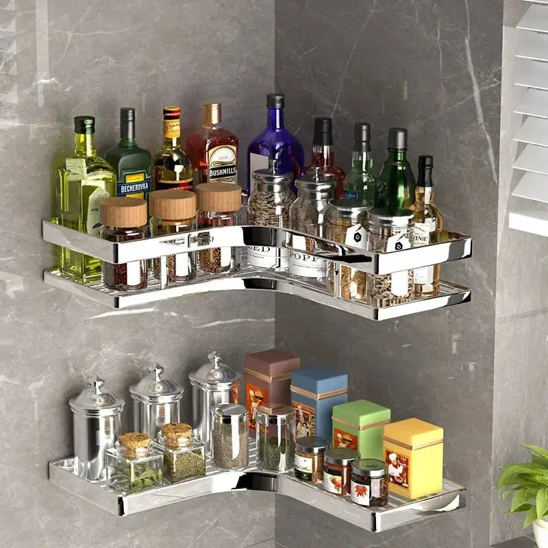 Stainless Steel Triangular Holder Shelf Wall Mounted Adhesive Shampoo Shower Storage Rack Kitchen Bathroom Organizer by InterCyprus Trading Ltd