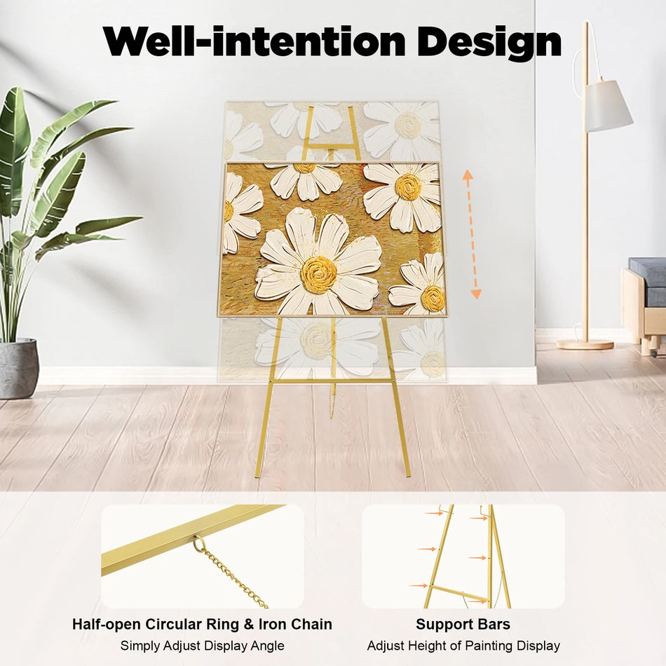 2Pz Supporto per Cavalletto Oro 62x104cm Alto in Tubo d'Acciaio – Finitura Oro