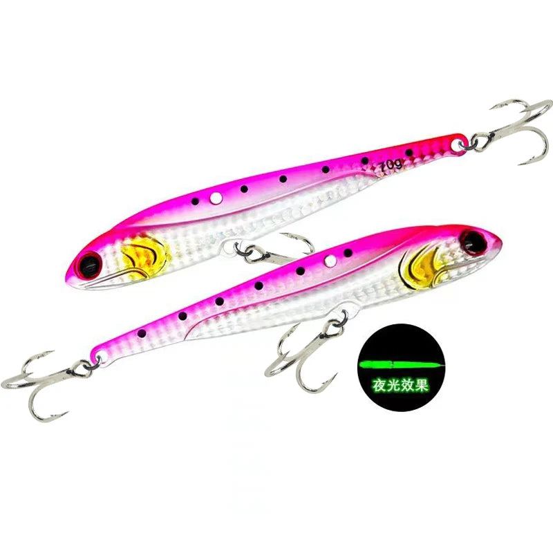 AS VIB Fishing Lure Bait 70g Metal Jig for Sea Fishing - High Performance Spinner for Tuna &amp; Grouper pink-hook / 70g-1pcs