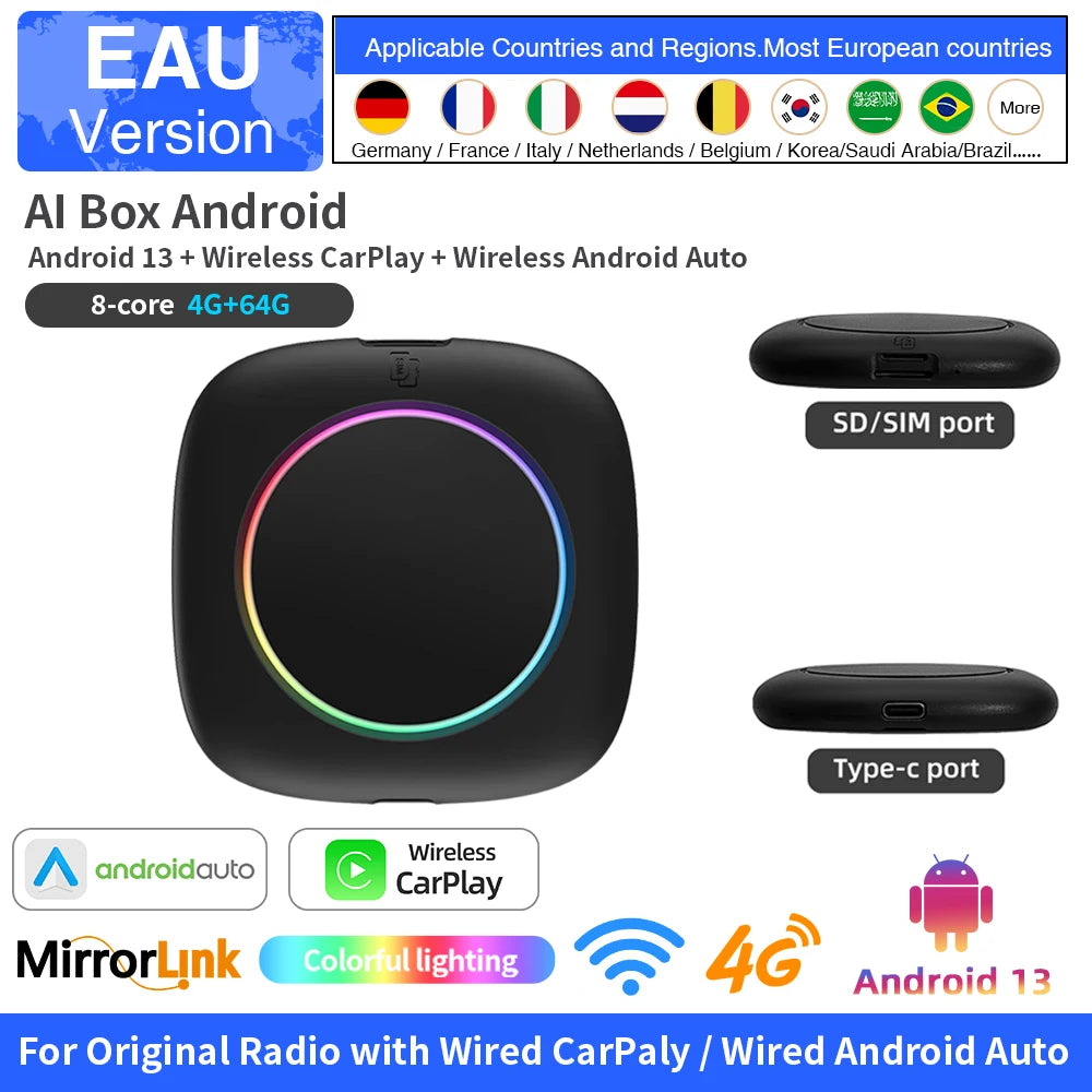 Ai Box Wireless CarPlay Dongle Adapter - Android 13 4 64GB EAU