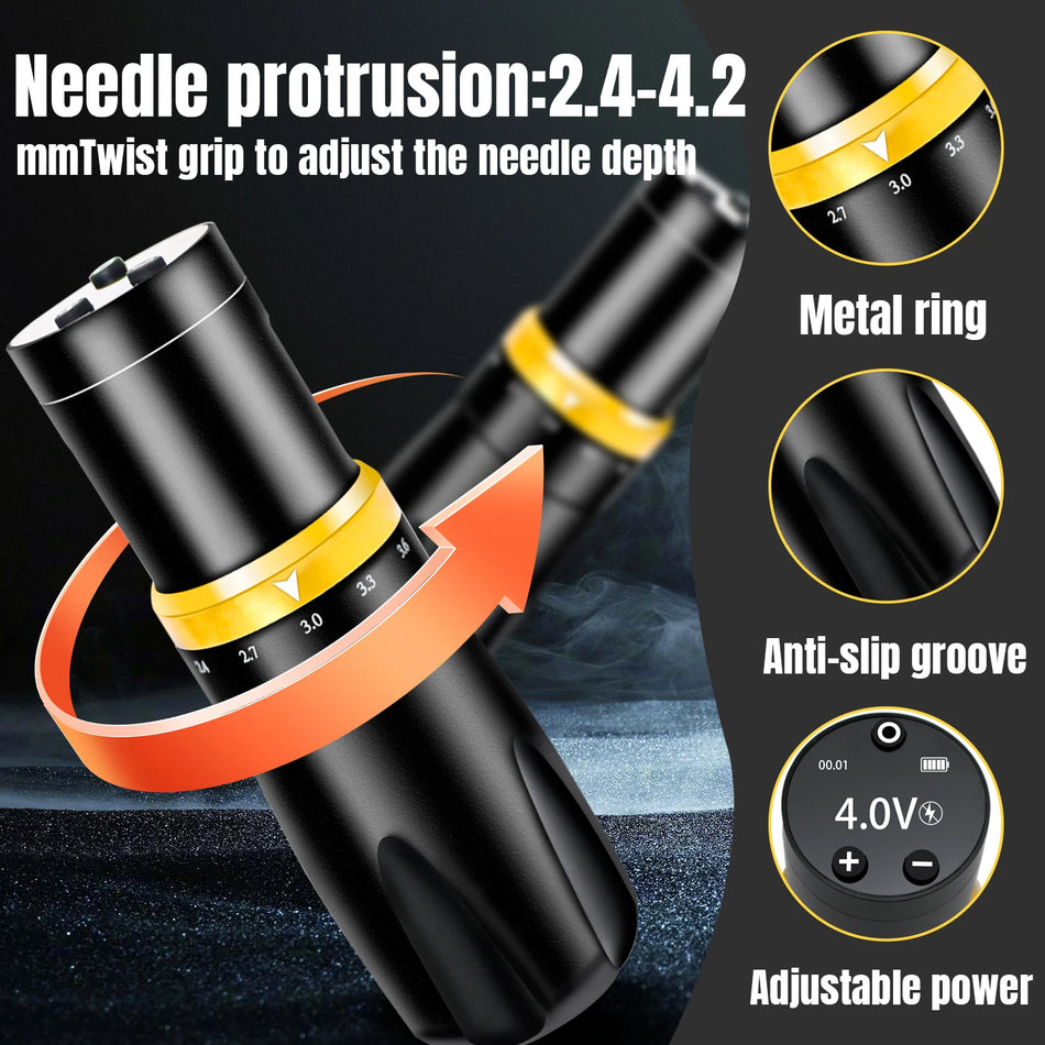 Penna per tatuaggi wireless rotante con corsa regolabile da 2.4 a 4.2mm