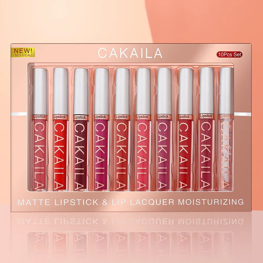 CAKAILA 10pcs Nude Liquid Lipstick Set - Waterproof &amp; Long-lasting