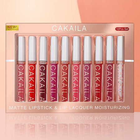 CAKAILA 10pcs Nude Liquid Lipstick Set - Waterproof &amp; Long-lasting