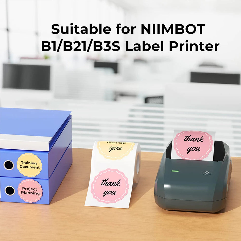 Apaļas baltas etiķešu papīra ruļļi Niimbot Mini etiķešu veidotājam B1 B21, līmējošas.