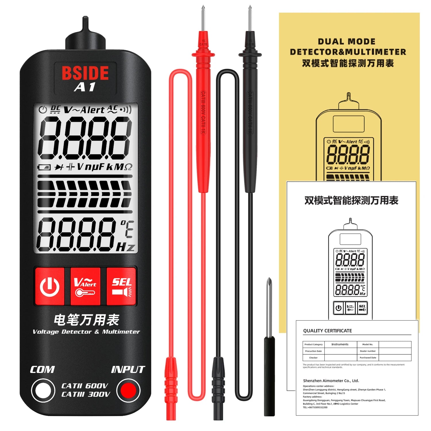BSIDE Voltage Tester 3-Results Display &ndash; Non-Contact Adjustable Sensitivity A1 / CHINA