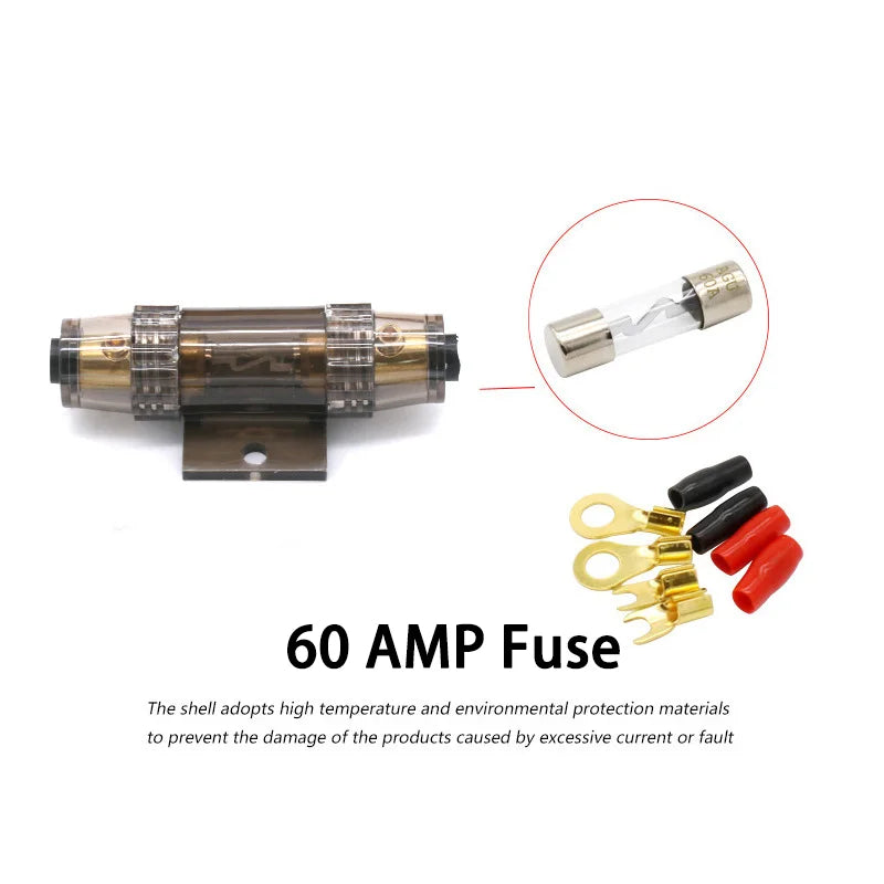 Juego de Cables para Amplificador de Coche 6/8GA Kit de Cable de Alimentación de 60AMP para Subwoofer con Fusible
