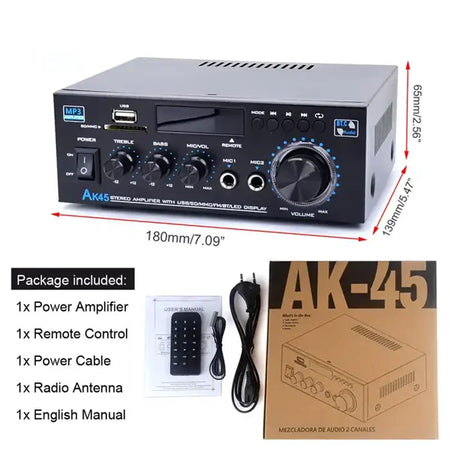 LEEDOAR AK45 80W Digital Hi-Fi Audio Amplifier with Bluetooth, FM, USB &amp; Mic Input