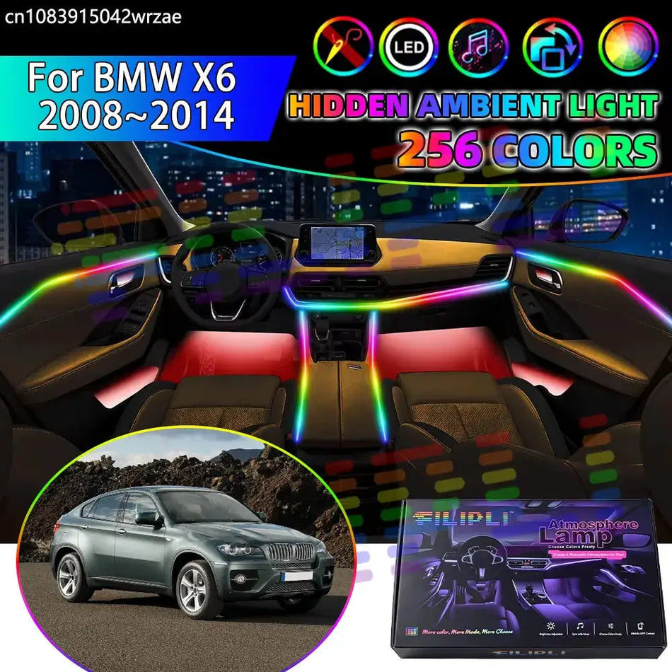 Interior LED Ambient Light Strips with RGB App Control for BMW X6 E71 by InterCyprus Trading Ltd